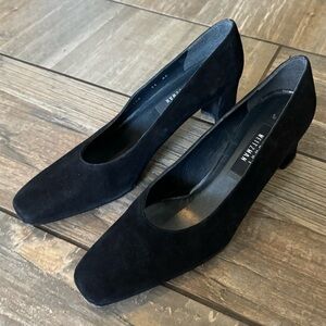 Stuart Weitzman Black Suede Leather Square Toe Heels Size 11